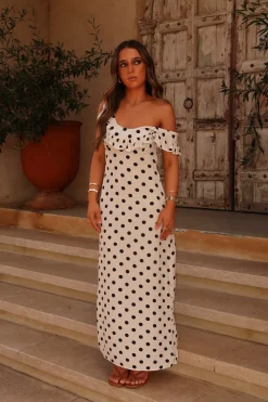Luna kjole med polkaprikker - Off white/sort