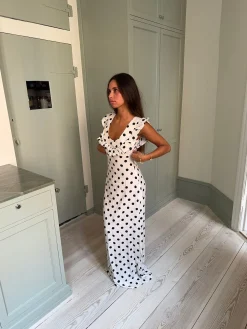 Luna kjole med polkaprikker - Off white/sort