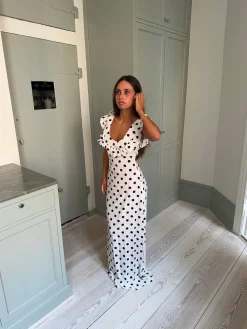 Luna kjole med polkaprikker - Off white/sort