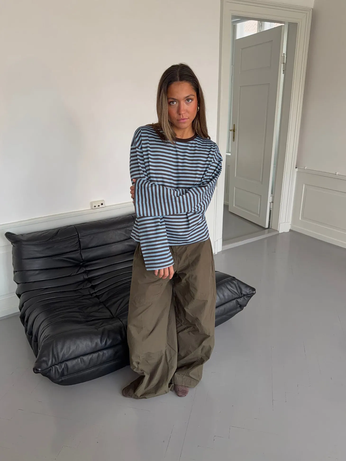 Lura bluse med striber - Blå/brun