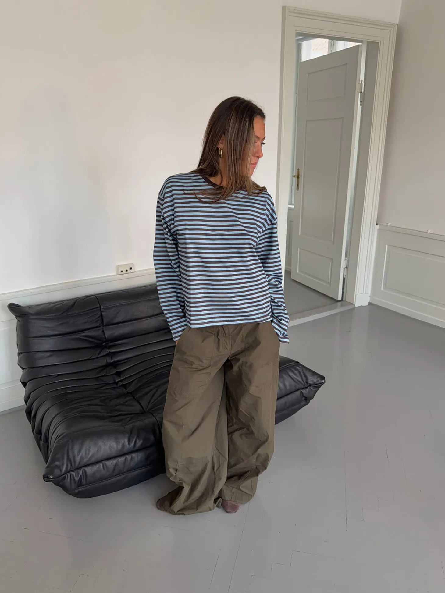 Lura bluse med striber - Blå/brun