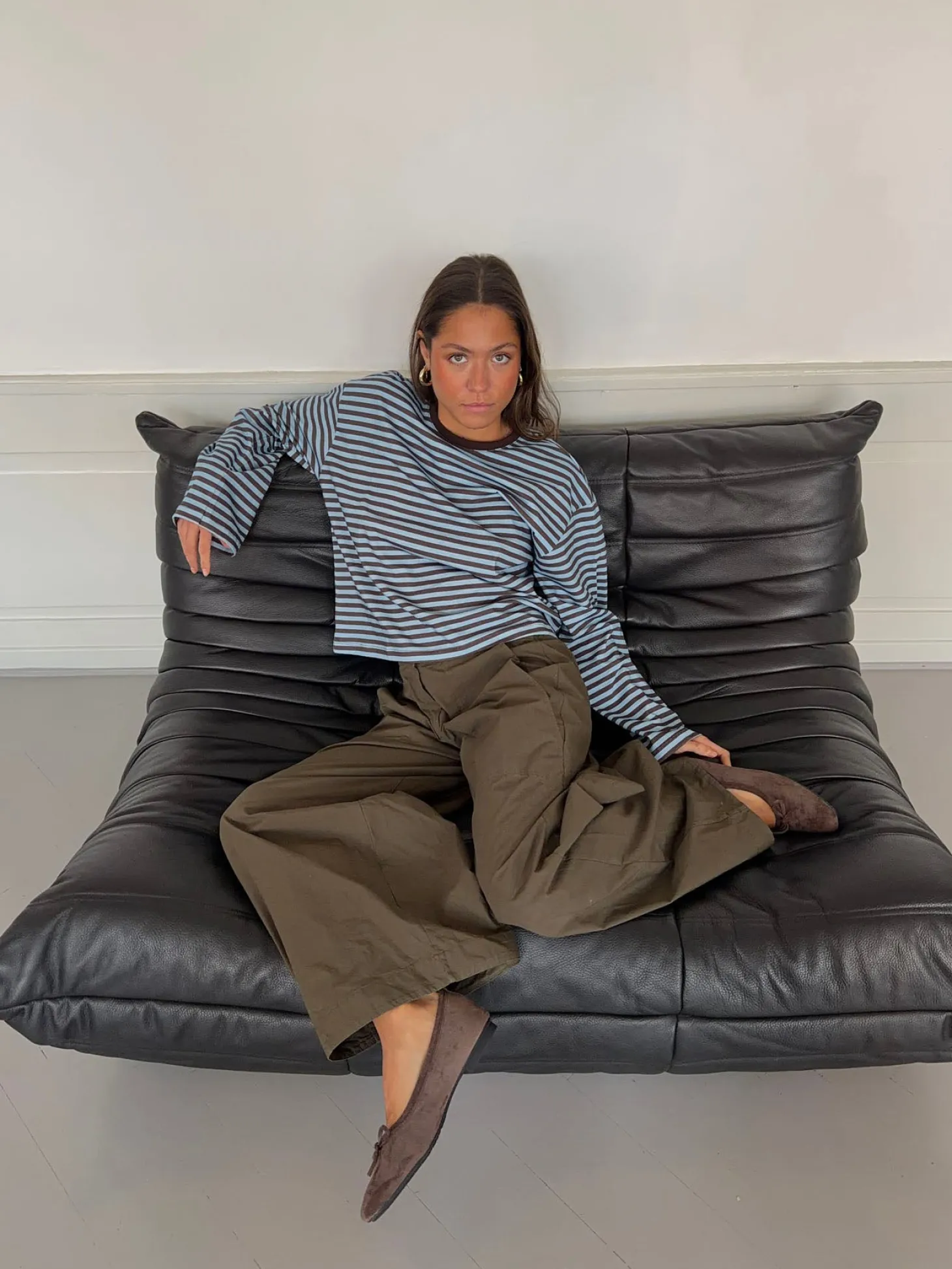 Lura bluse med striber - Blå/brun
