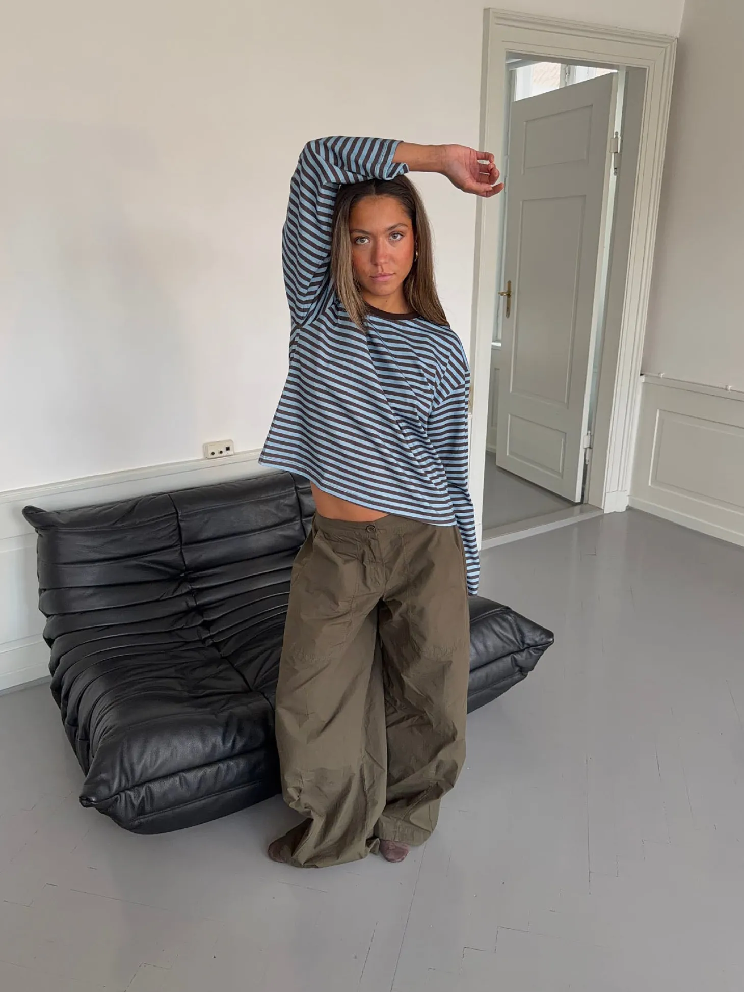 Lura bluse med striber - Blå/brun