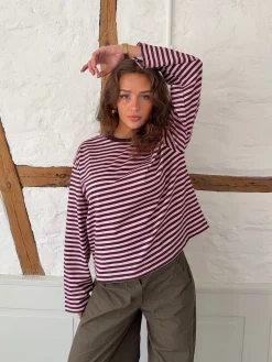 Main character energy bluse med striber - Pink/brun/gul