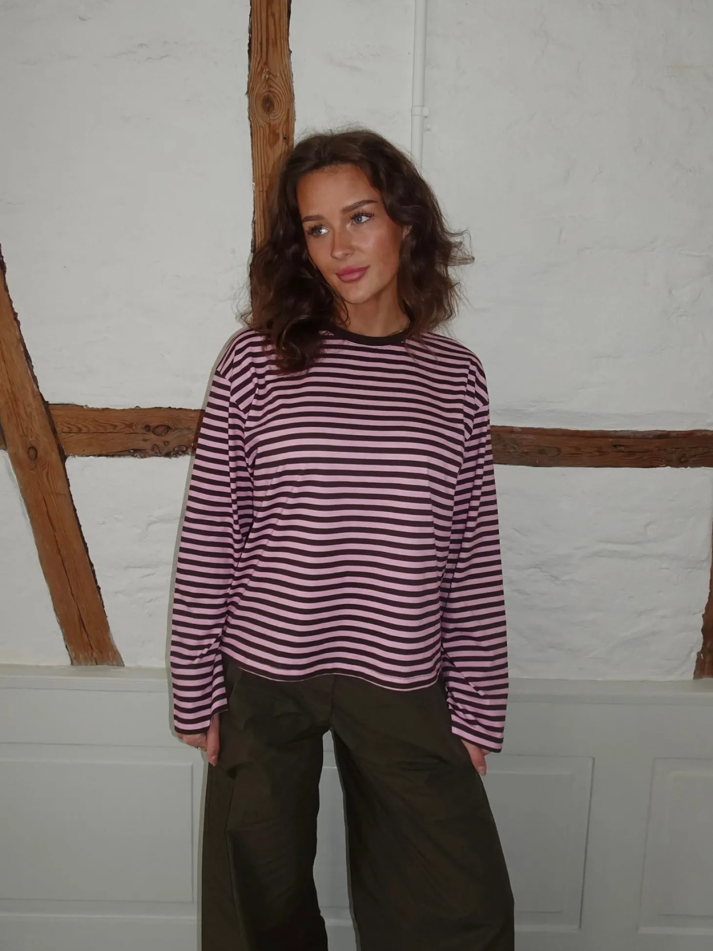Main character energy bluse med striber - Pink/brun/gul
