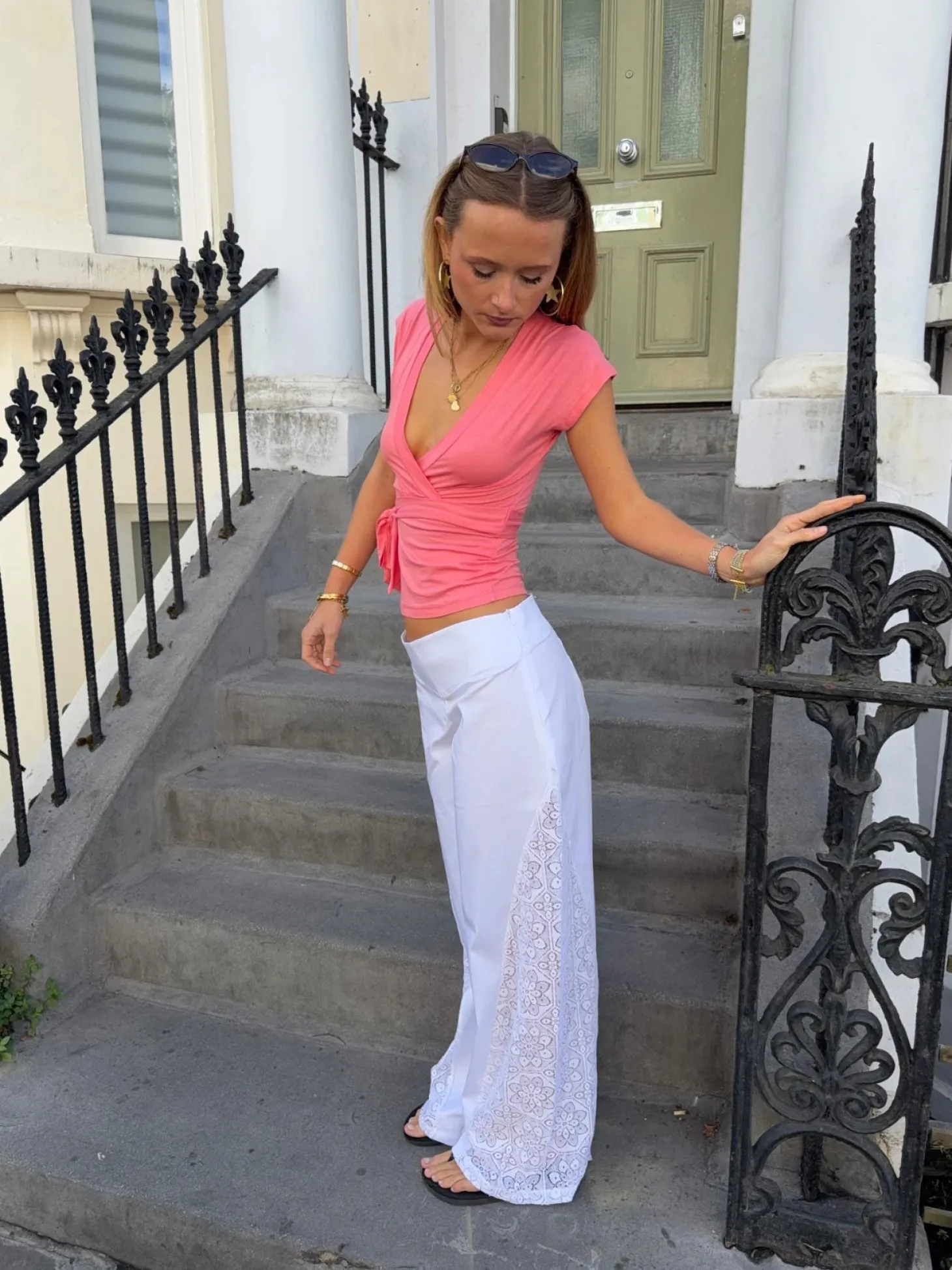 Malin Tomkins bukser med blondedetaljer - Hvid