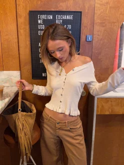 Malin Tomkins cardigan med flæser - Creme