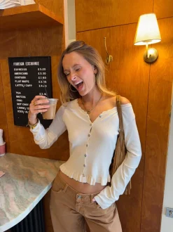 Malin Tomkins cardigan med flæser - Creme