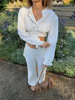 Malin Tomkins kort skjorte med blonder - Hvid