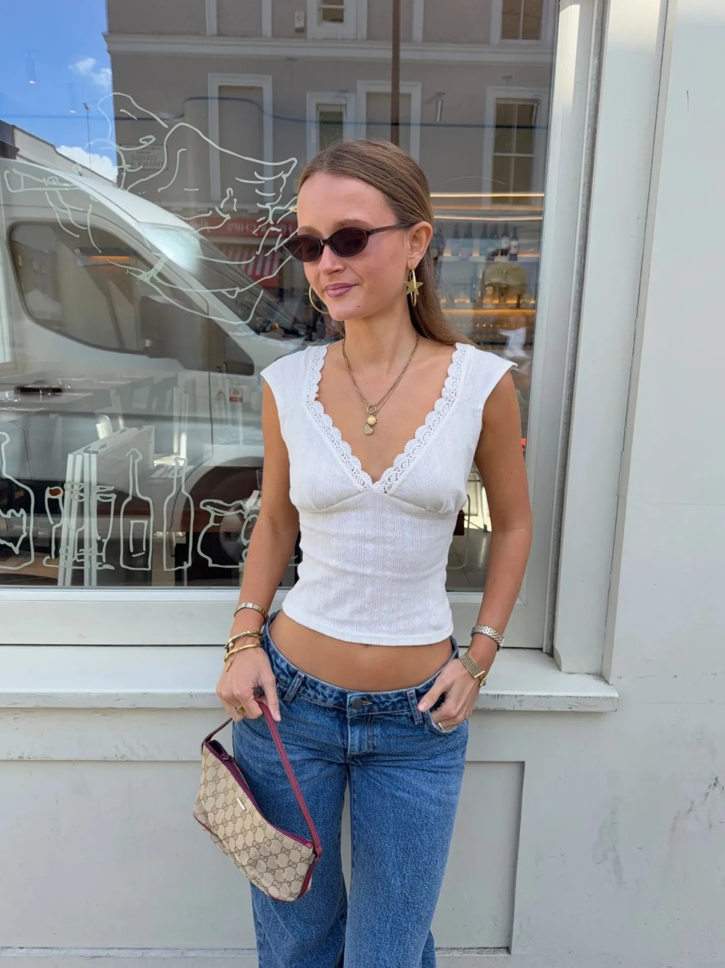 Malin Tomkins v-neck top i pointelle - Hvid