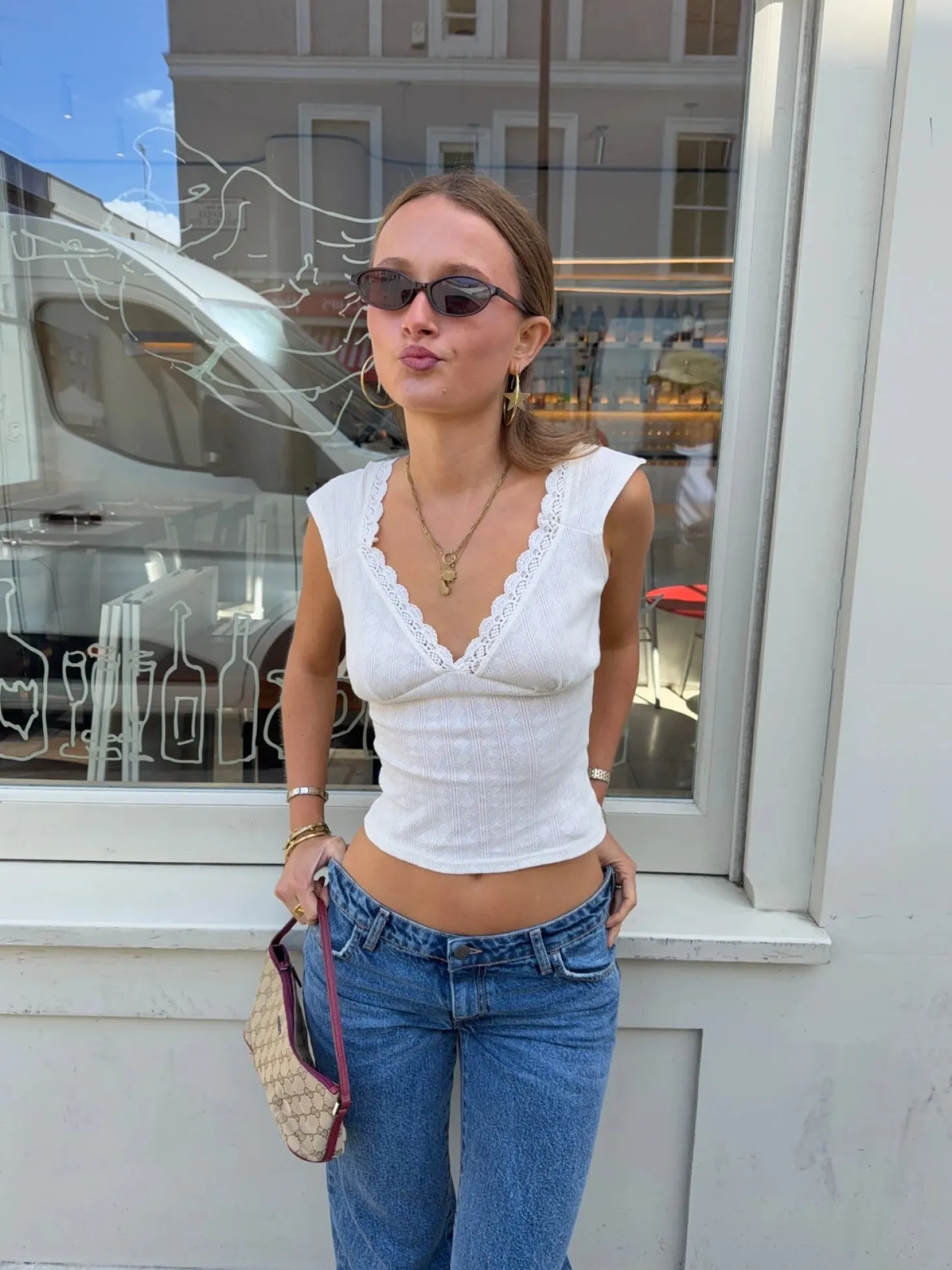 Malin Tomkins v-neck top i pointelle - Hvid