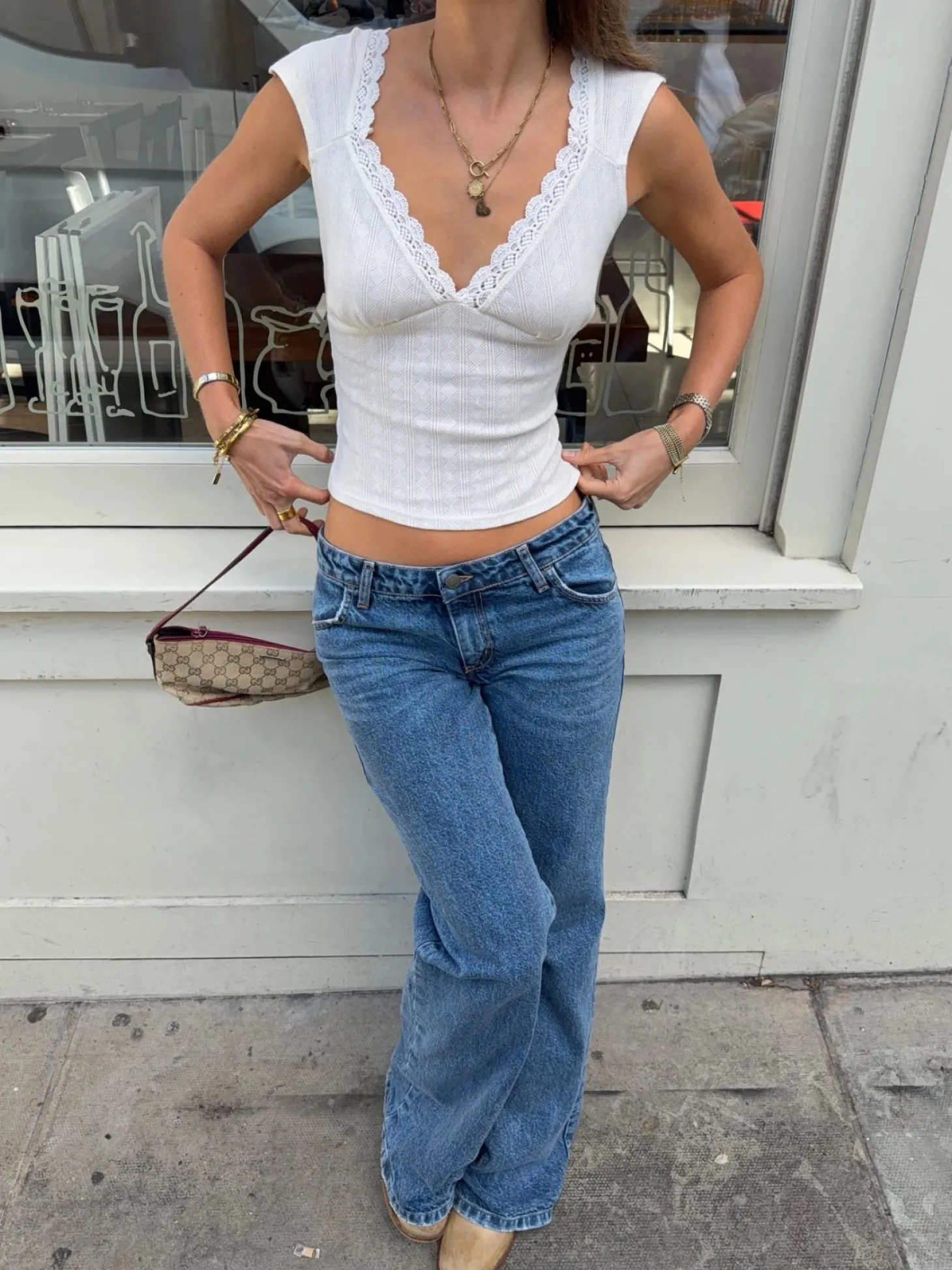 Malin Tomkins v-neck top i pointelle - Hvid