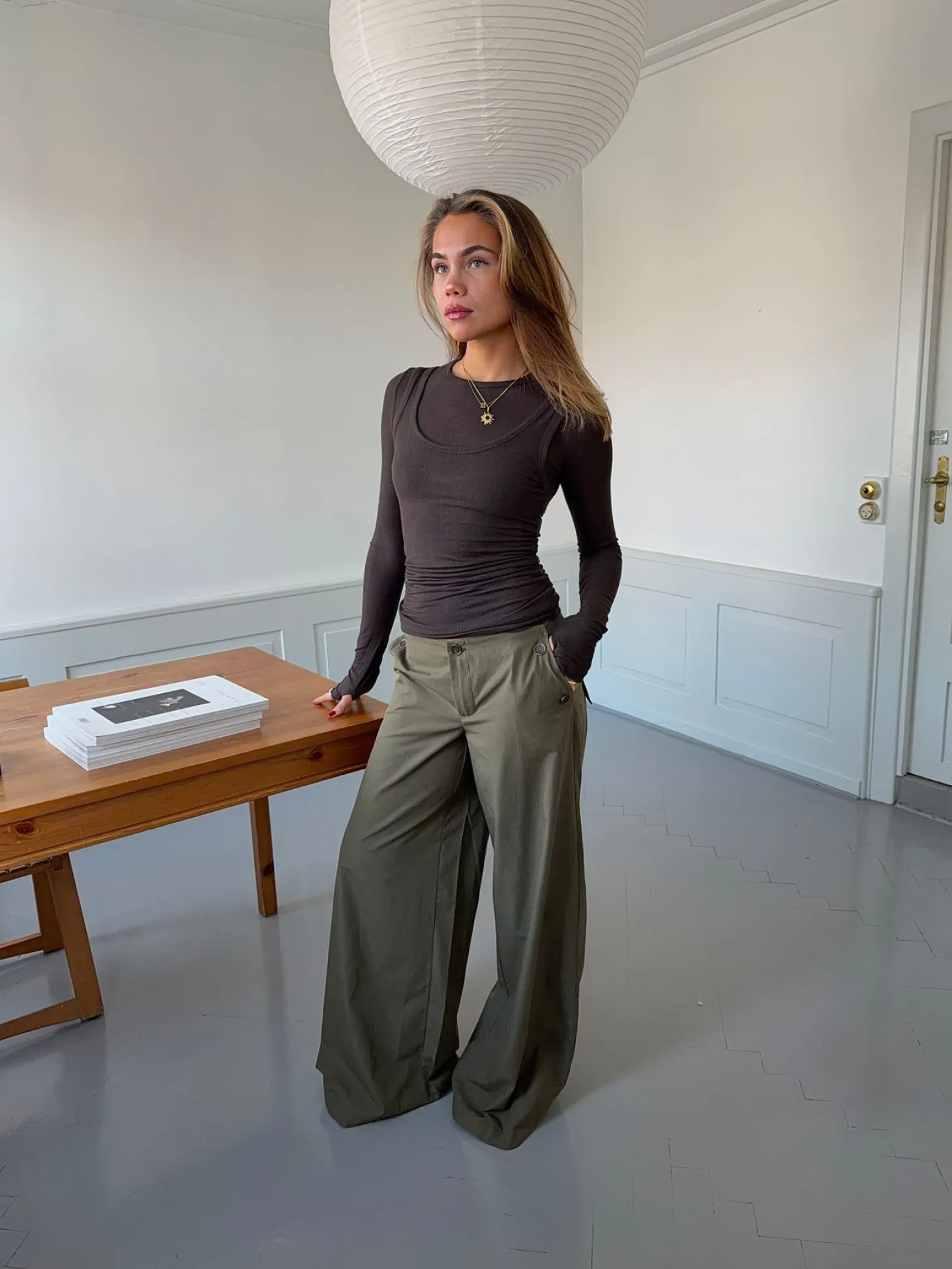 Maluna bukser med nålestriber - Kaki