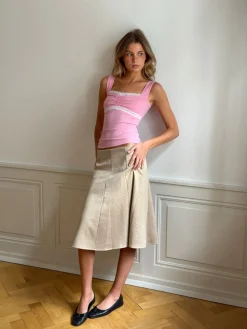 Mandaline top med blondedetalje - Pink