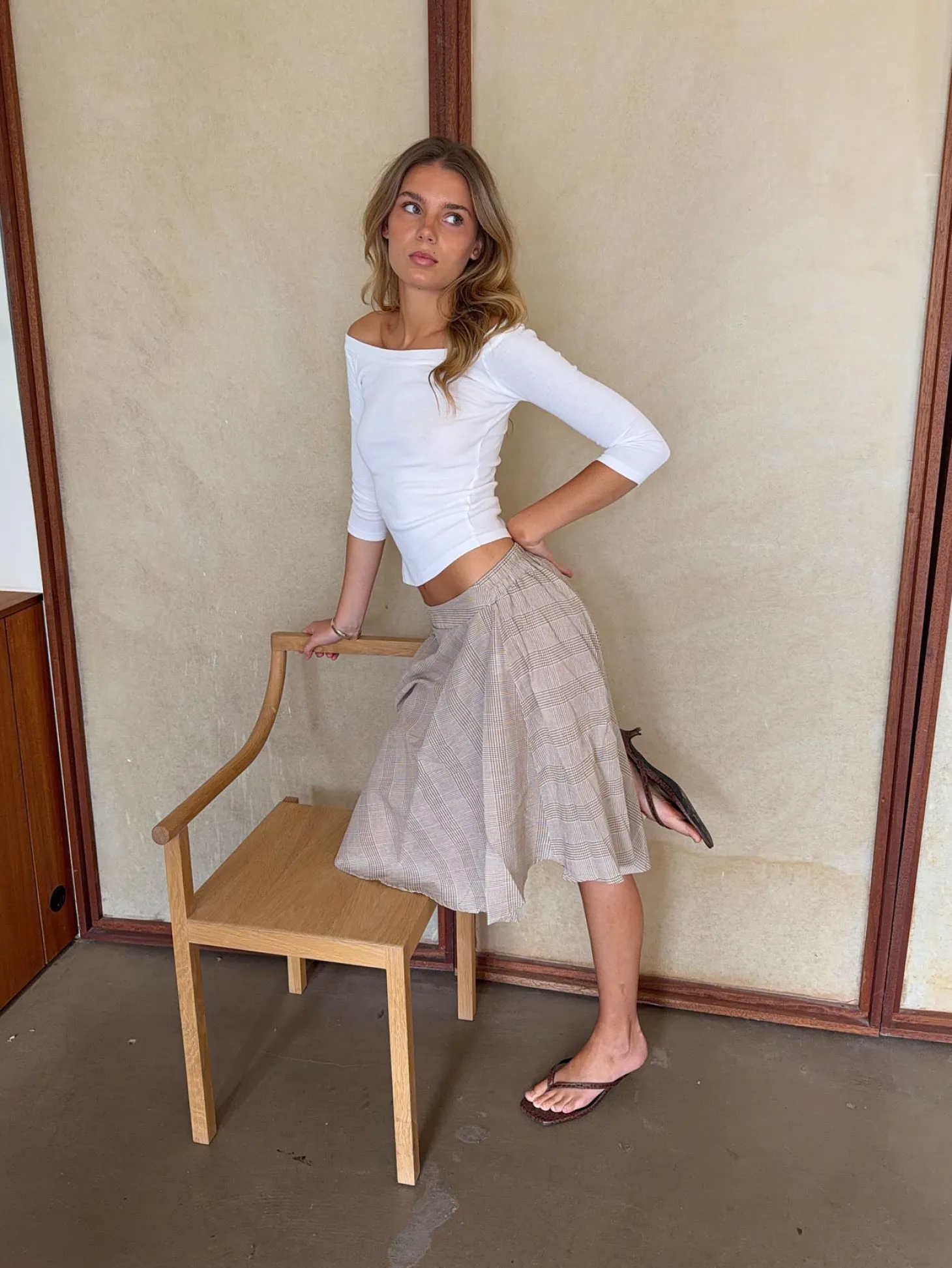 Mandy nederdel med tern - Beige