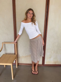 Mandy nederdel med tern - Beige