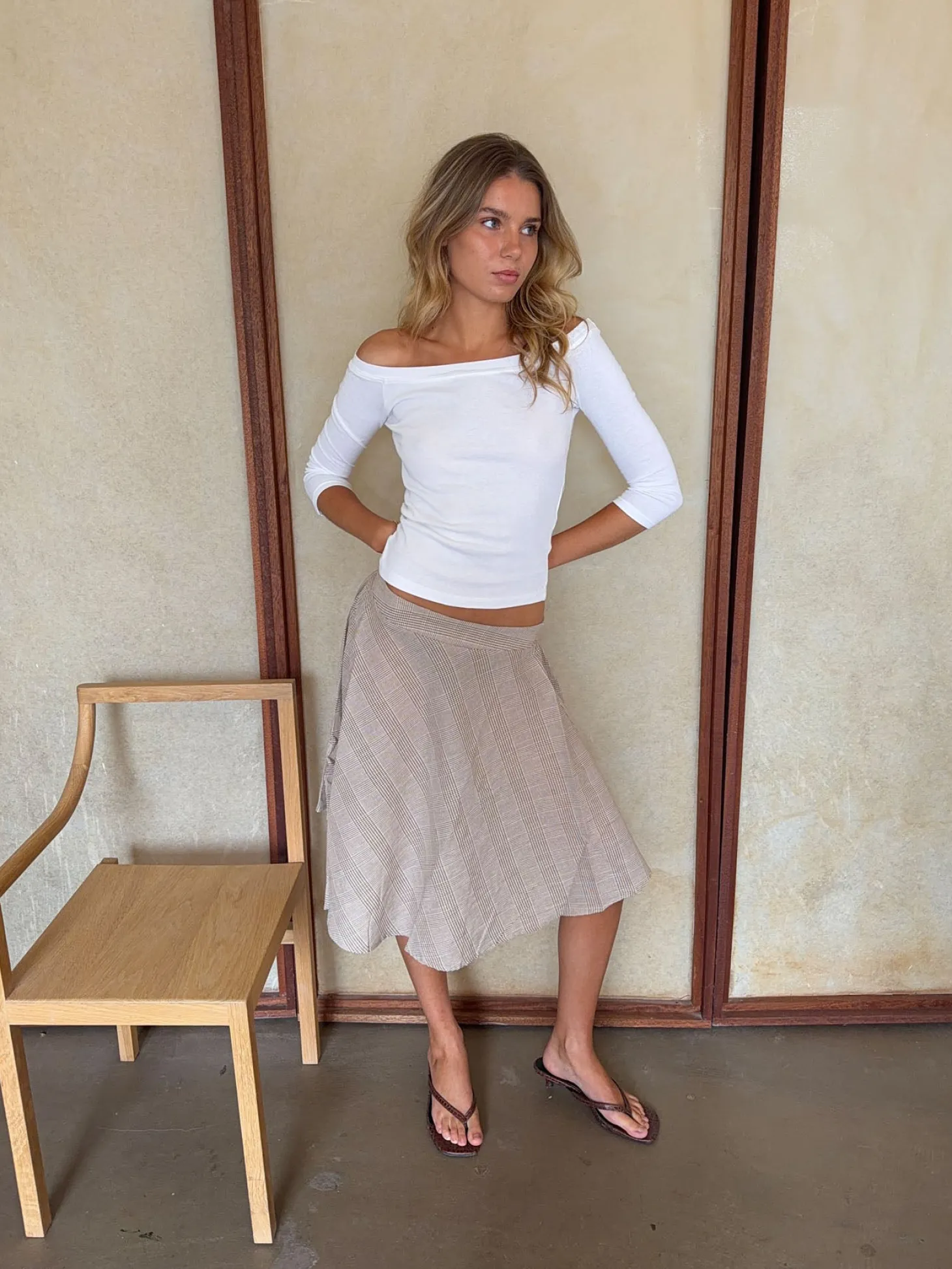 Mandy nederdel med tern - Beige