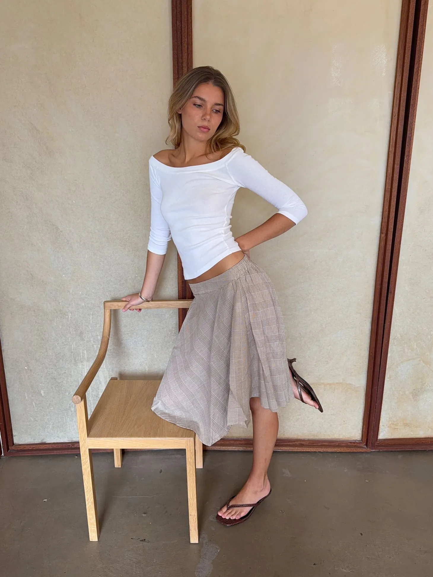 Mandy nederdel med tern - Beige