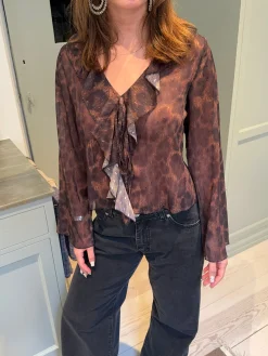 Marianne langærmet bluse - Leopard