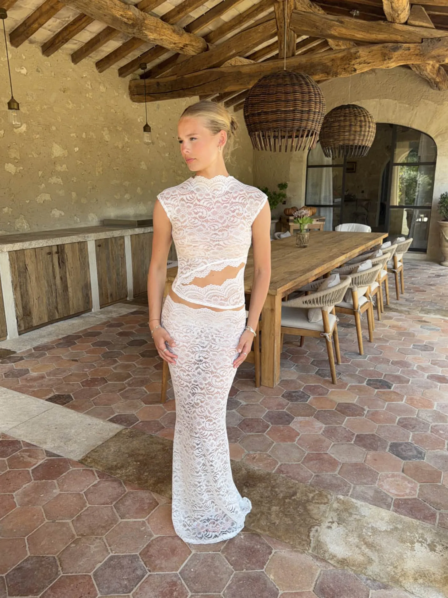 Marisol nederdel i blonde - Hvid
