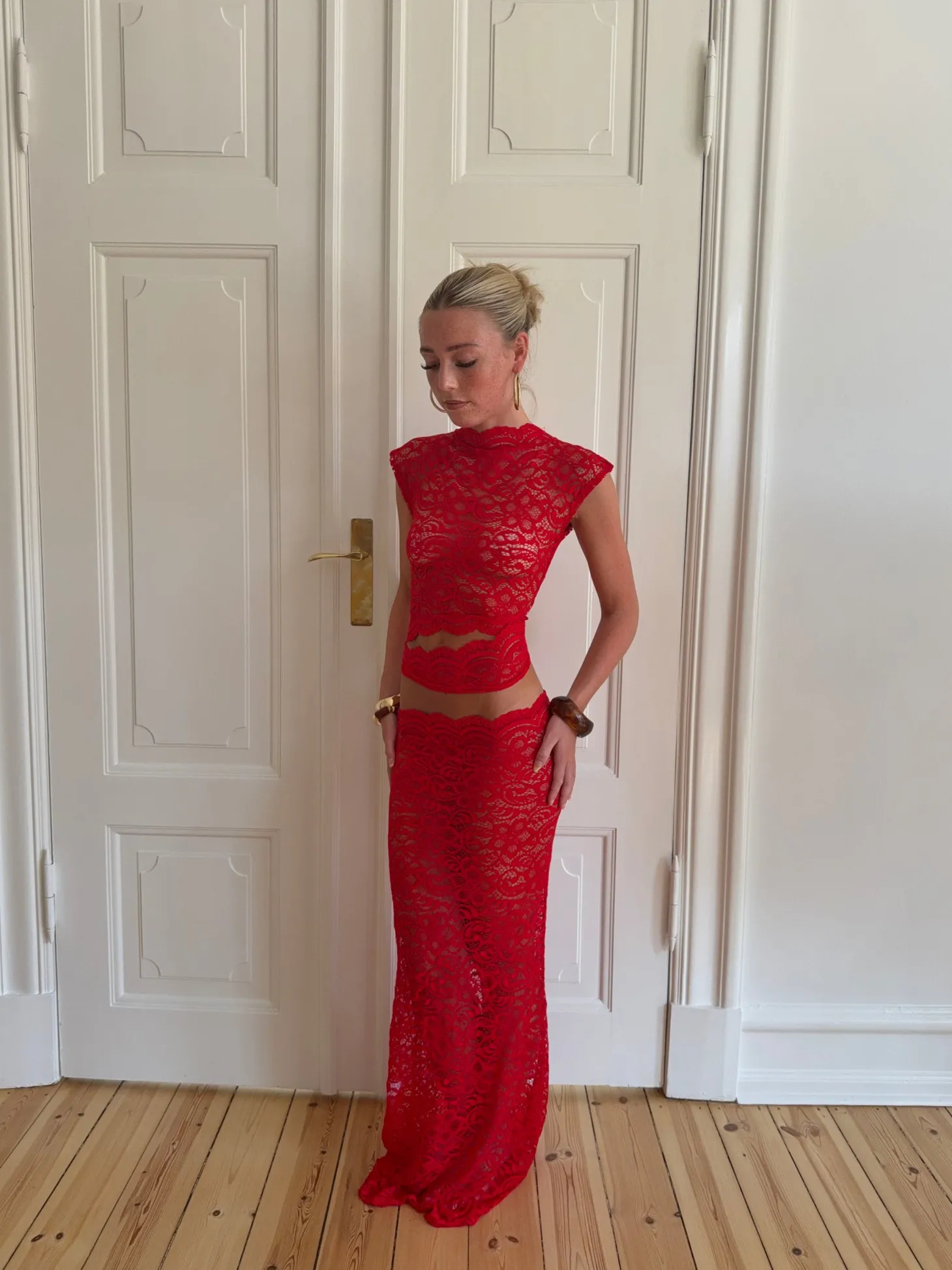 Marisol nederdel i blonde - Rød