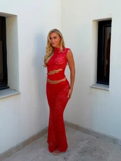 Marisol nederdel i blonde - Rød