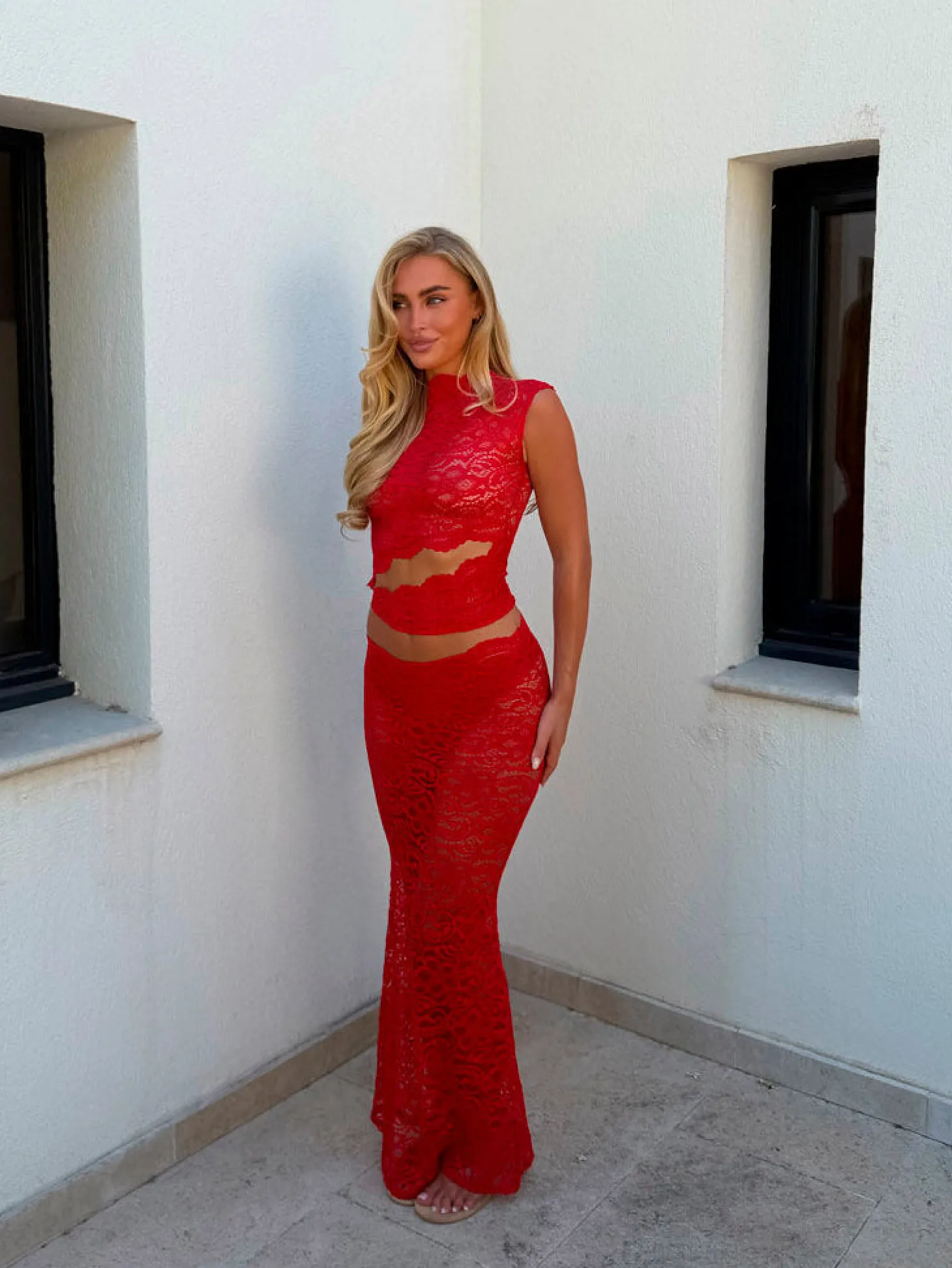 Marisol nederdel i blonde - Rød