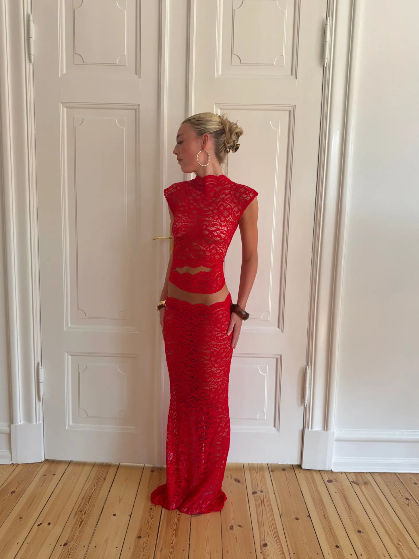 Marisol nederdel i blonde - Rød
