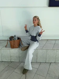 May hoodie med polkaprikker - Grå/navy/hvid