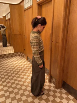 Melia striktrøje med striber - Grøn/beige