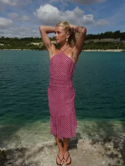 Melisanna kjole med polka prikker - Magenta/lyserød