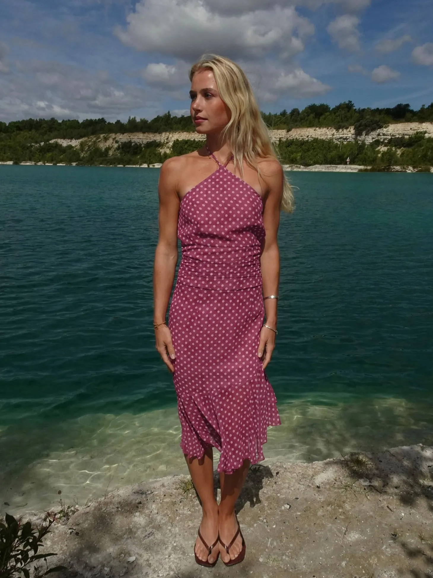 Melisanna kjole med polka prikker - Magenta/lyserød