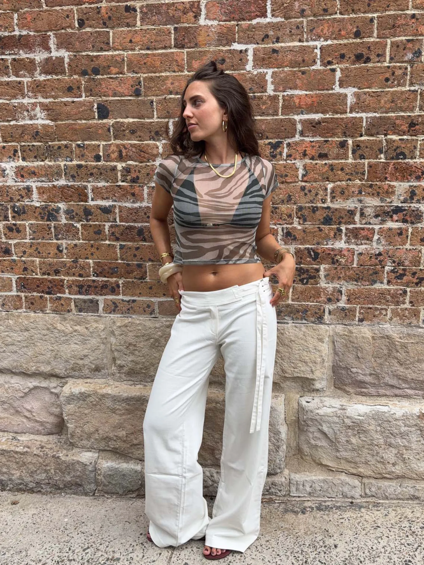 Mesha t-shirt med zebraprint - Kaki/hvid