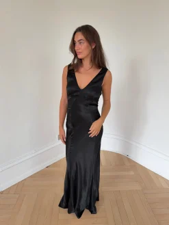 Miana maxi satinkjole - Sort