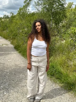 Milana hørbukser - beige/hvide striber