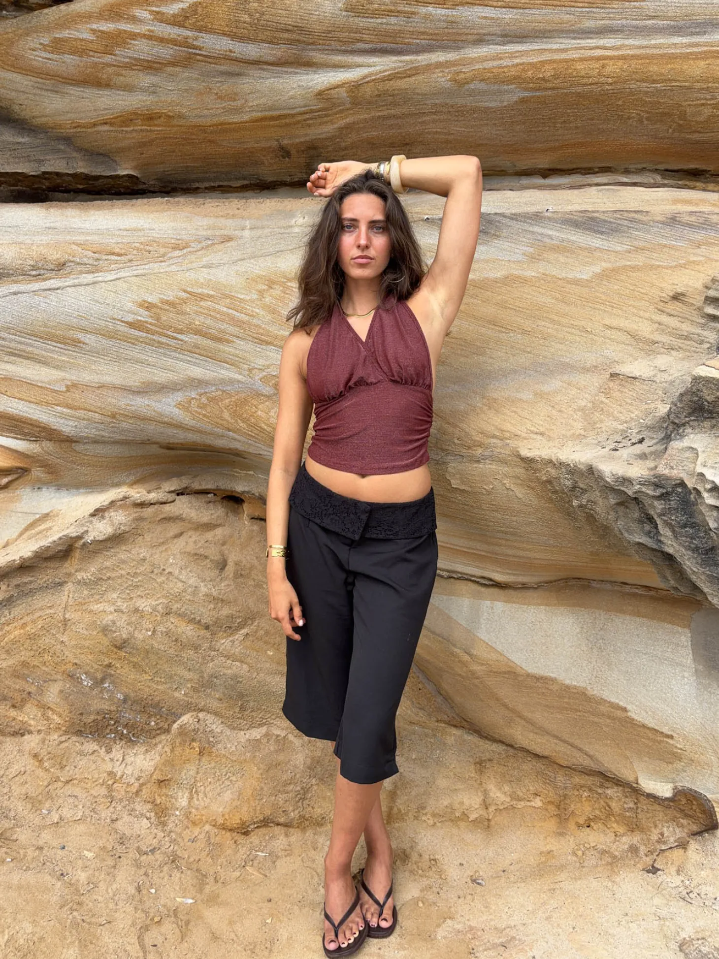 Mira halternecktop med glimmer - Rust