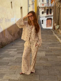Mireille bukser med solmønster - Beige/rød
