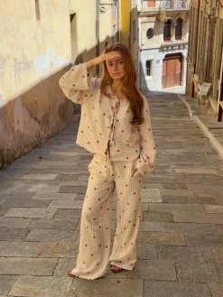 Mireille bukser med solmønster - Beige/rød
