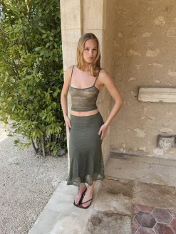 Nadja asymmetrisk nederdel i blonde - Kaki