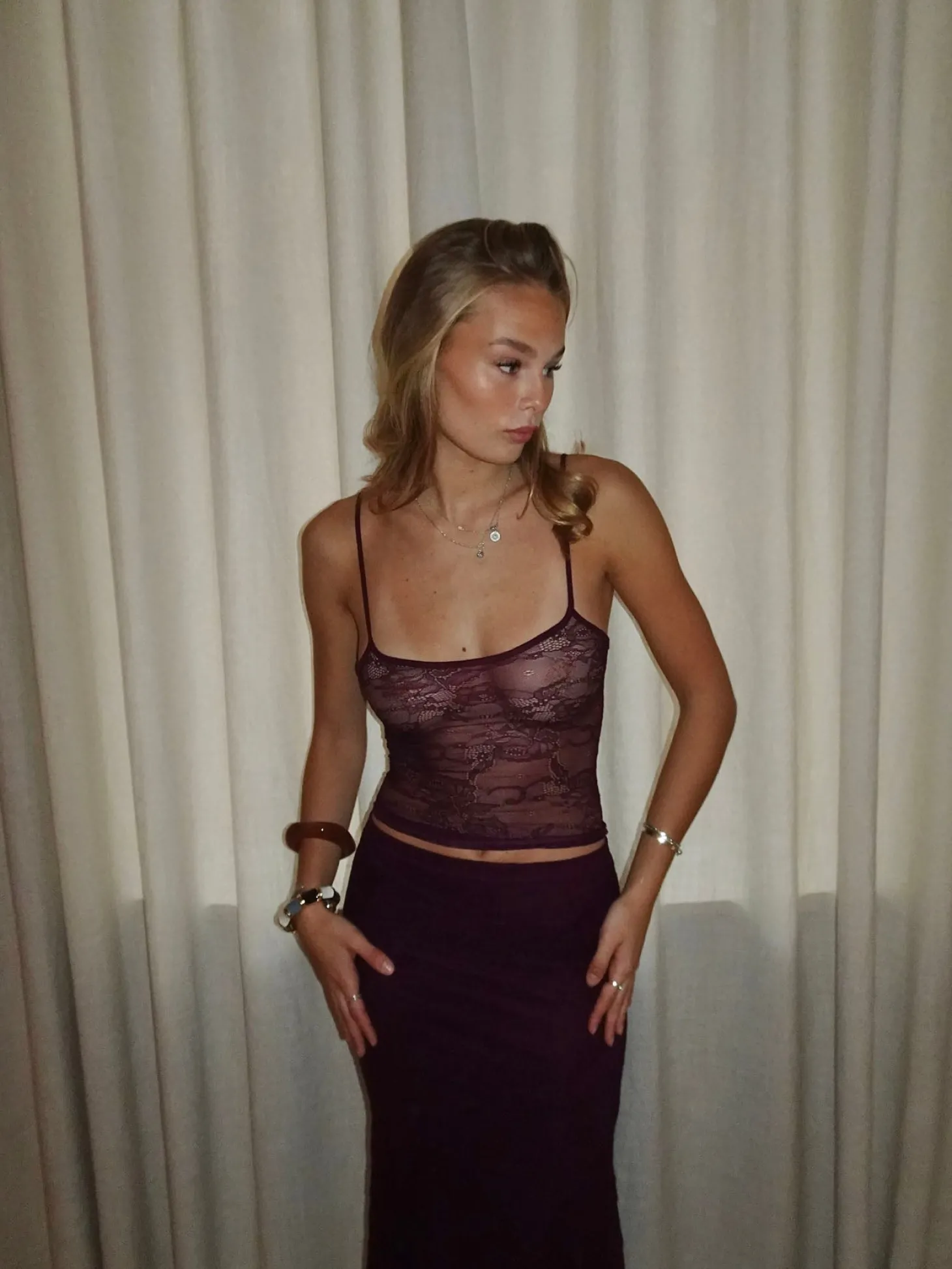 Nadja top med blonder - Lilla