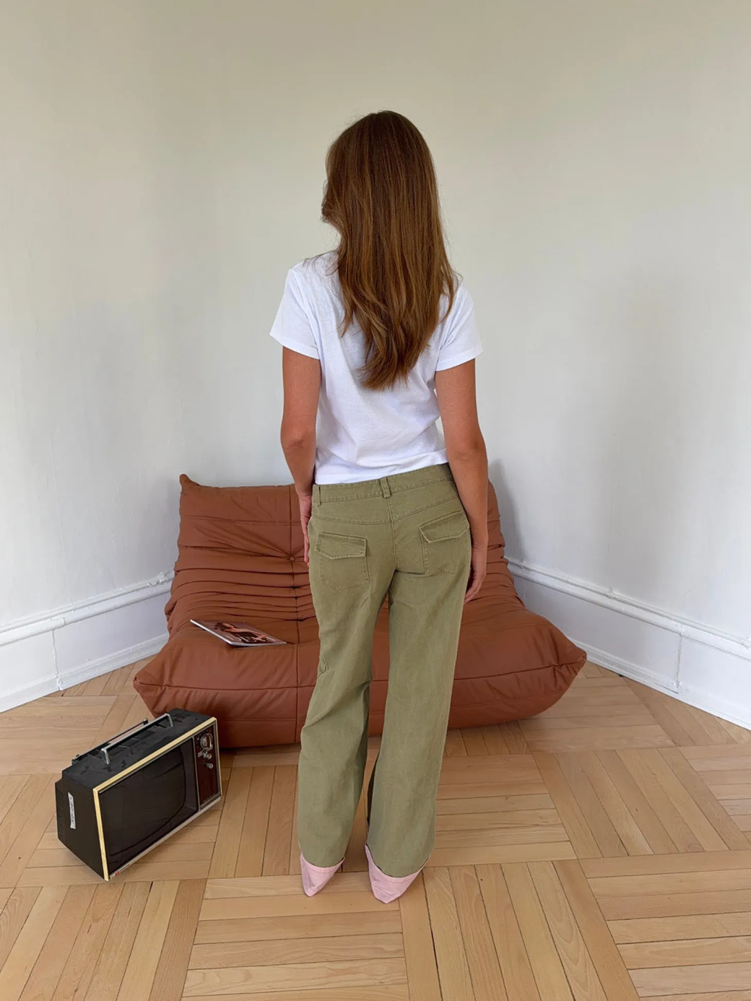 Noala jeans med fold - Kaki/lyserød