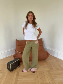 Noala jeans med fold - Kaki/lyserød