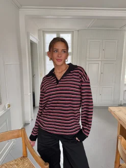 Nova polo med striber - Rød/hvid/sort