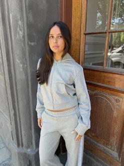 Oba zip hoodie med blonder - Grå/hvid