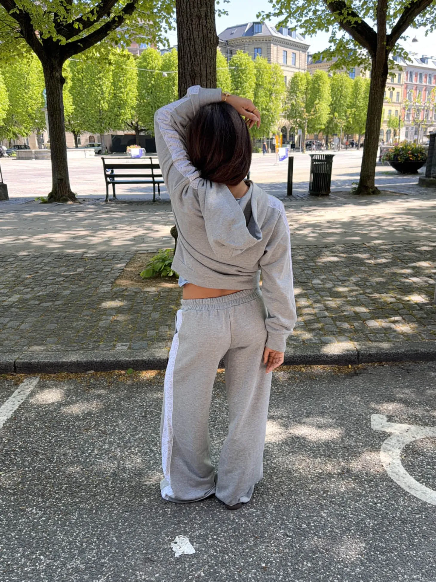 Obban sweatpants med blonder - Grå/hvid