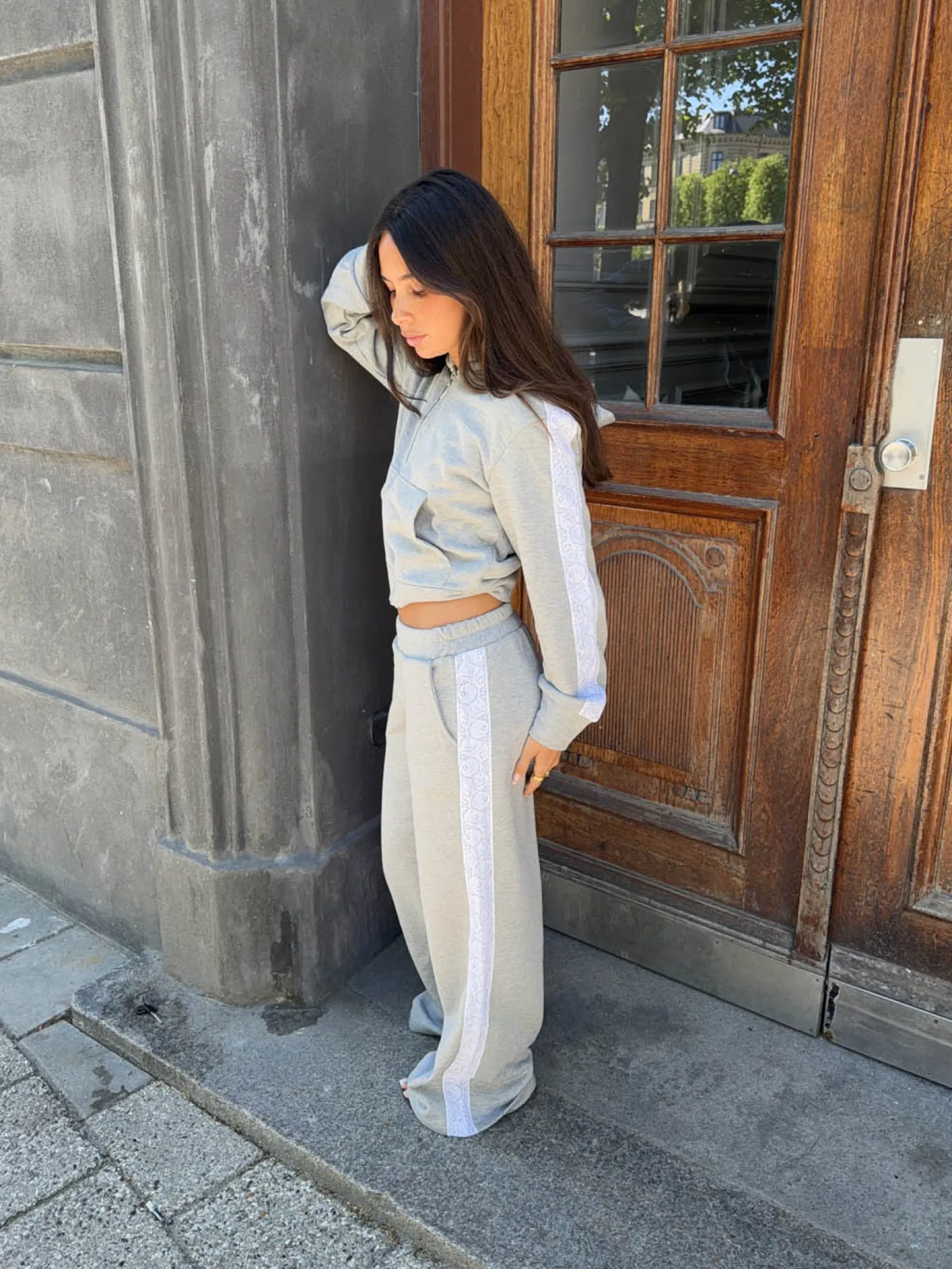 Obban sweatpants med blonder - Grå/hvid