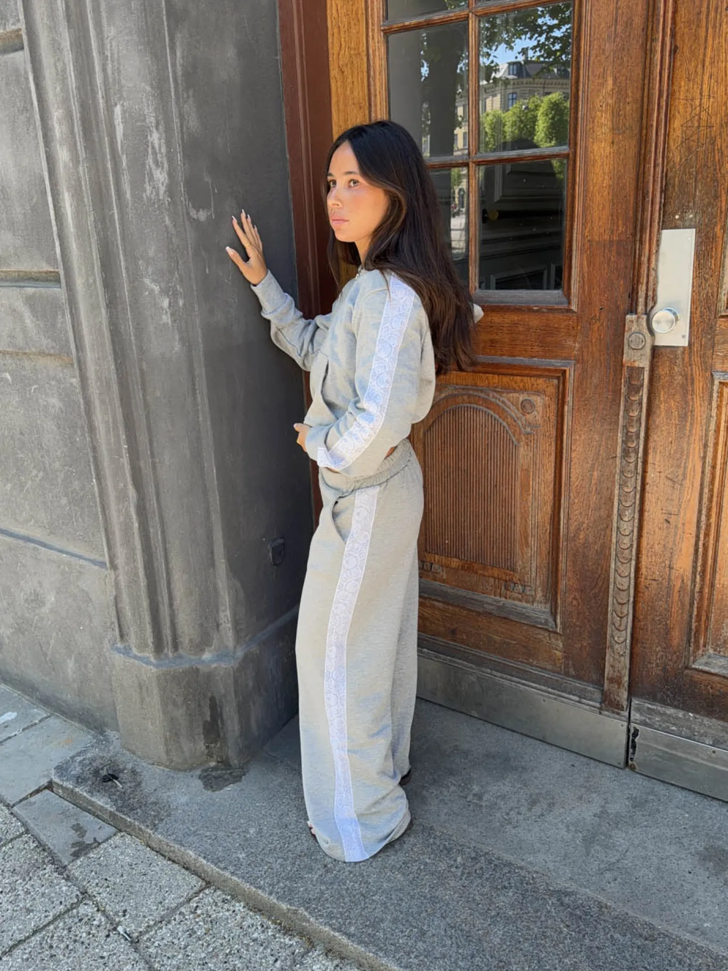 Obban sweatpants med blonder - Grå/hvid