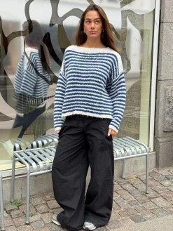 Odetta striktrøje med striber - Hvid/navy