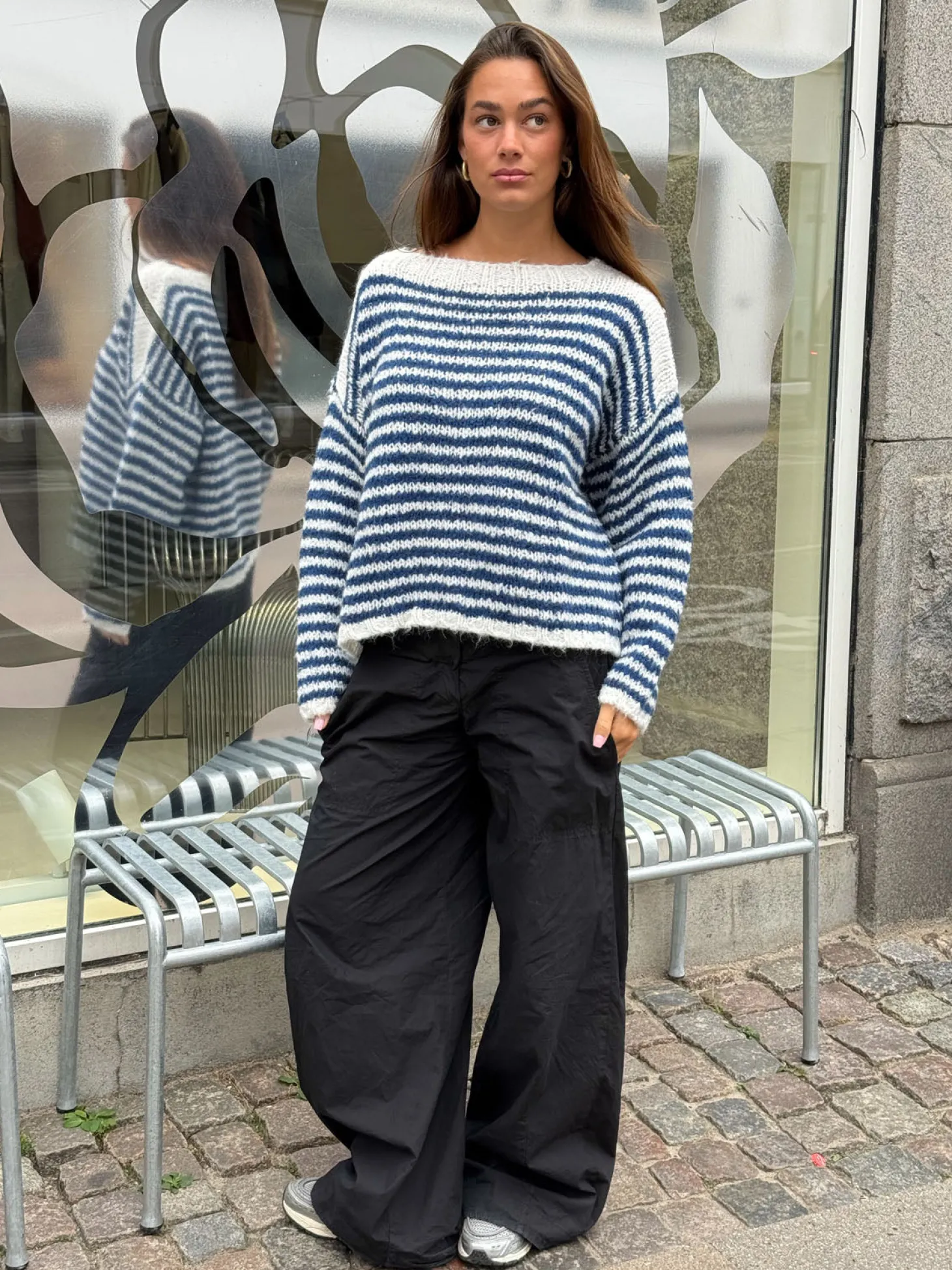 Odetta striktrøje med striber - Hvid/navy