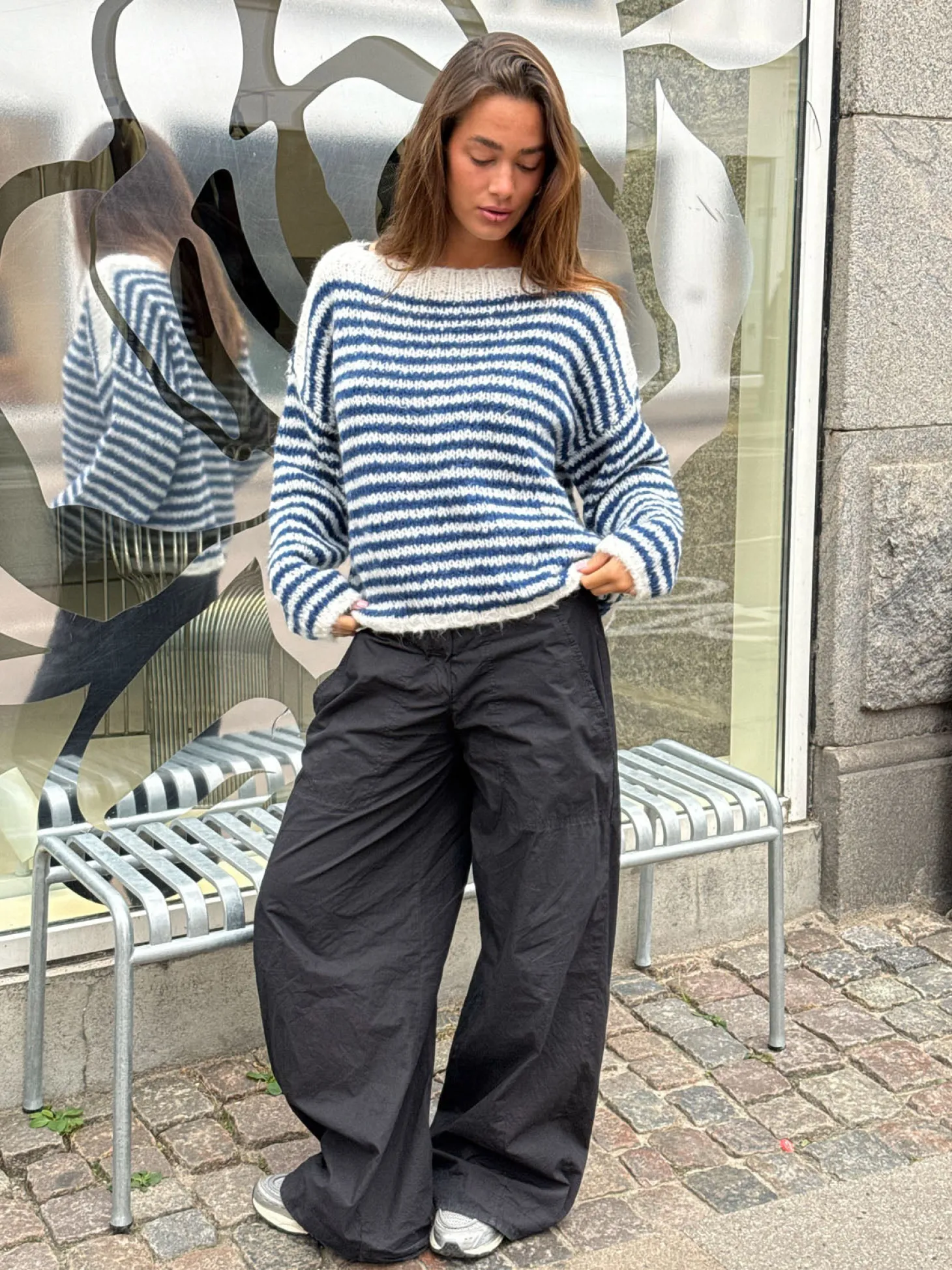 Odetta striktrøje med striber - Hvid/navy